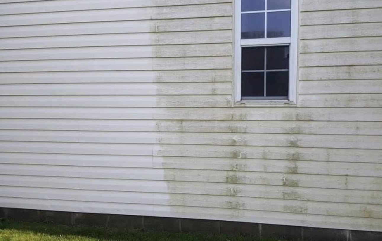 Pressure washing halfway done
